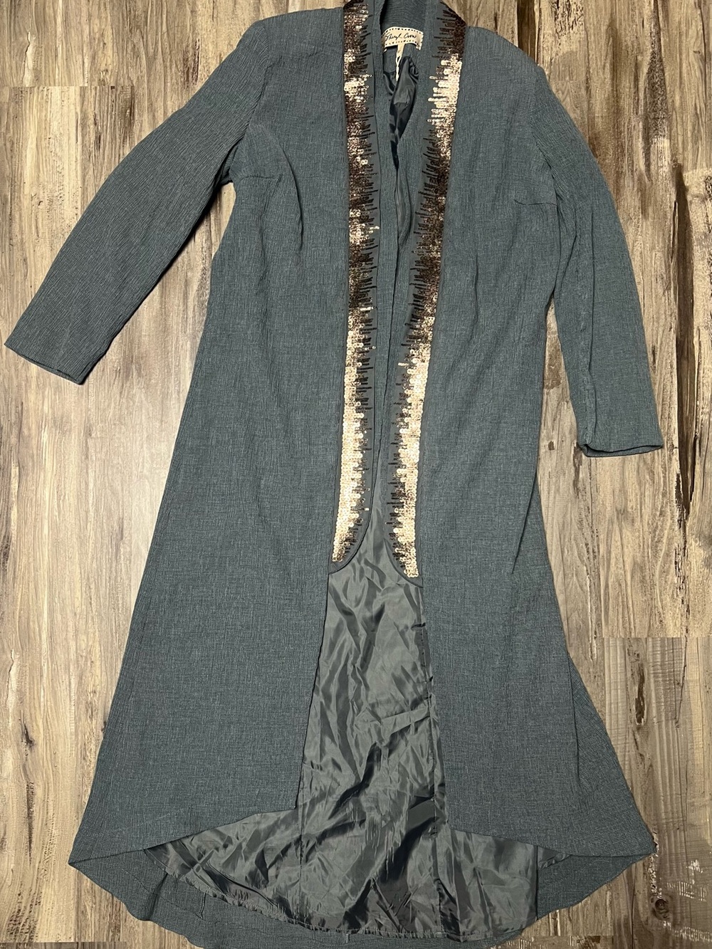 NWT Sheryl Crow Sequin High-Low Duster Jacket Slate Blue Teal Maxi Topper L